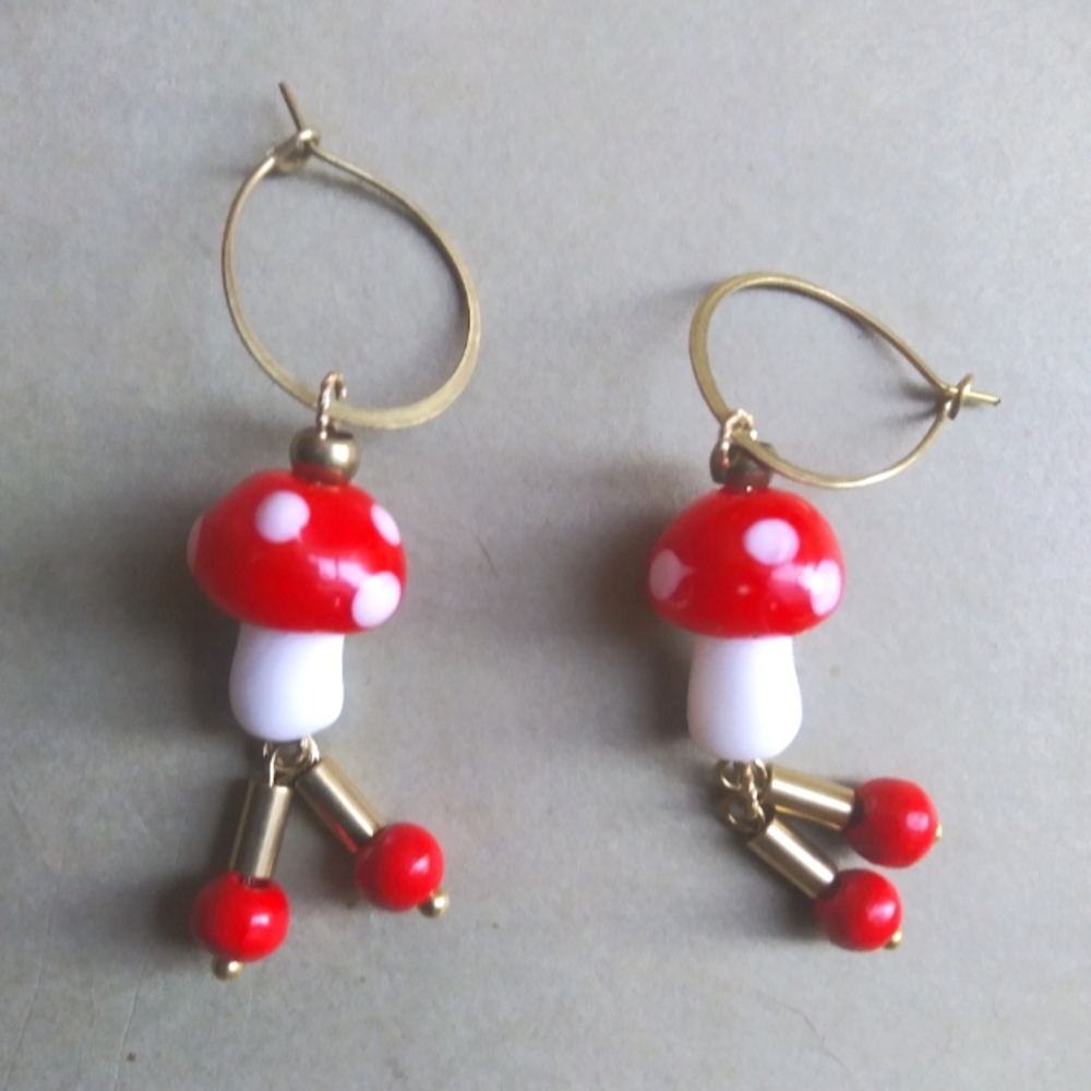 Dainty Amanita Hoop Dangles - Picture 3 of 5